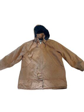 Work Horse Heavy Duty Coat Brown Hooded Mens XL Zipper & Snap Workwear READ